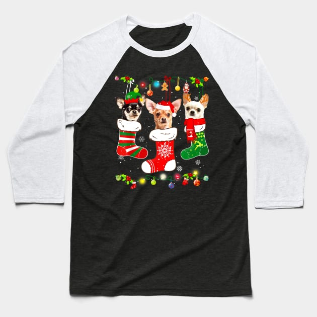 Chihuahua Christmas Lights Funny Xmas Dog Lover Baseball T-Shirt by Buleskulls 